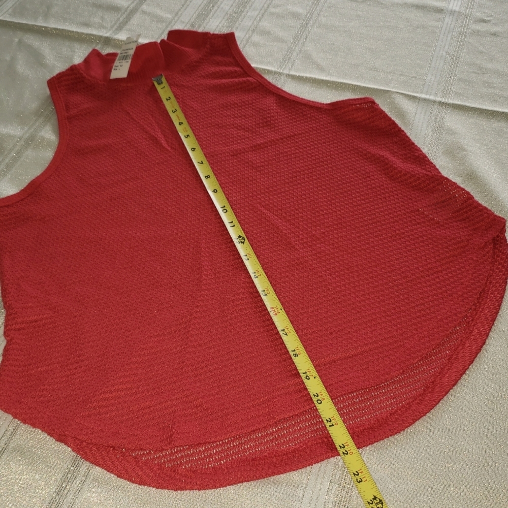H.I.P. NEW Top Hi-Lo Trapeze Tank Womens L, XL Sheer Knit Net RED - Picture 9 of 11